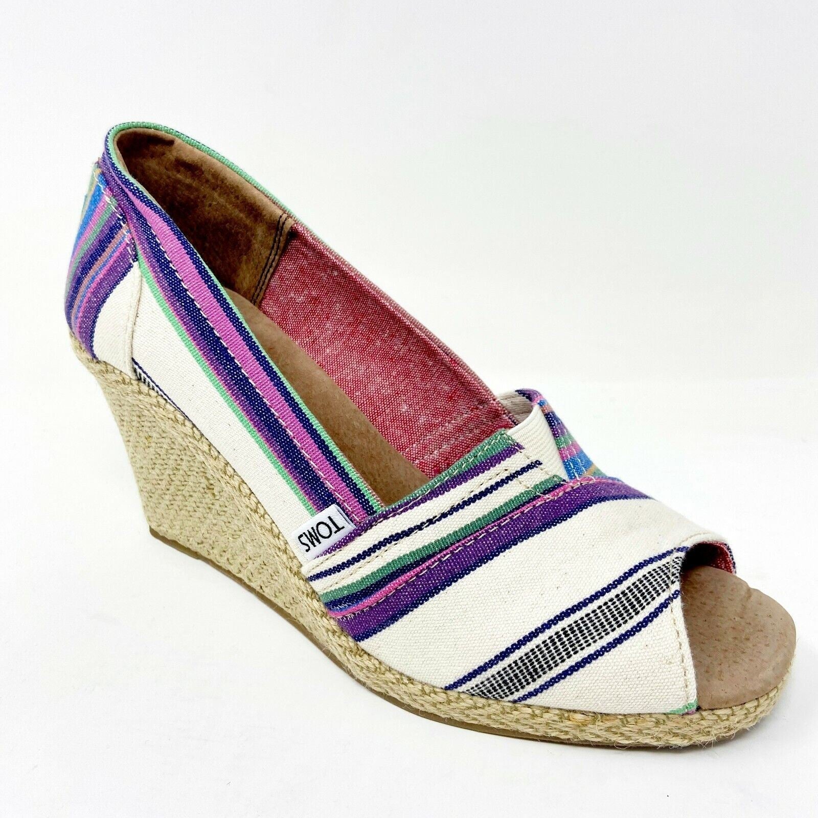 Toms Wedge Village Stripe Womens Open Toe Heel Casual Booties