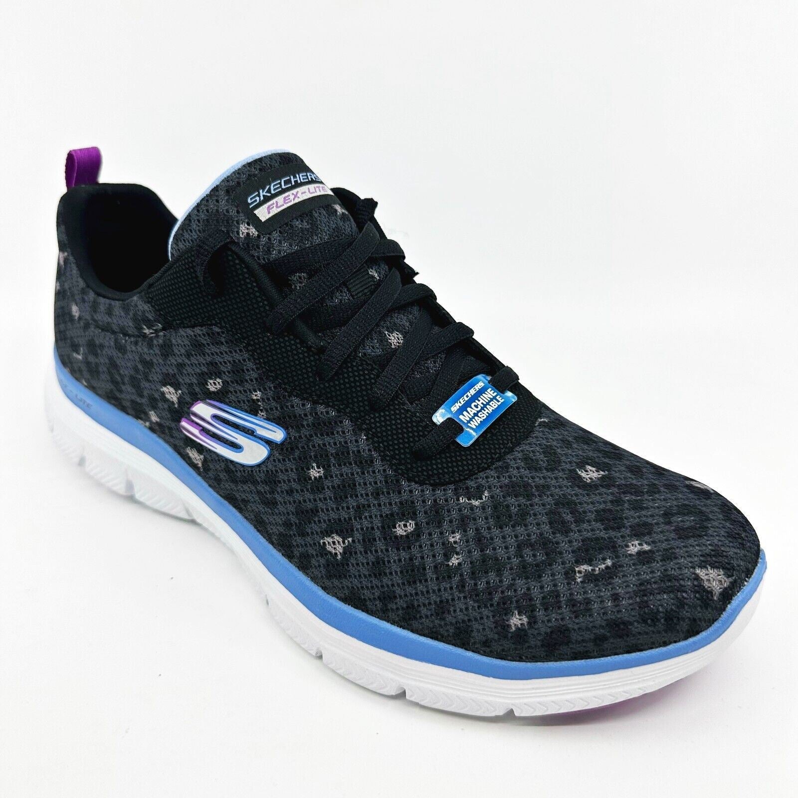 Skechers Flex Appeal 4.0 Rich Flair Black Blue Womens Size 10 Athletic Shoes