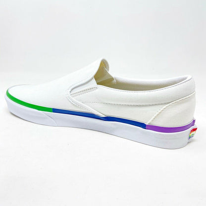 Vans Classic Slip On (Rainbow Foxing) True White LGBTQ Pride Womens Casual Shoes