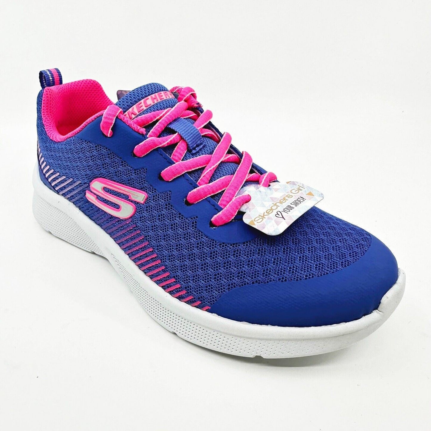 Skechers Microspec Radient Runner Blue Neon Coral Kids Girls Size 1 Sneakers