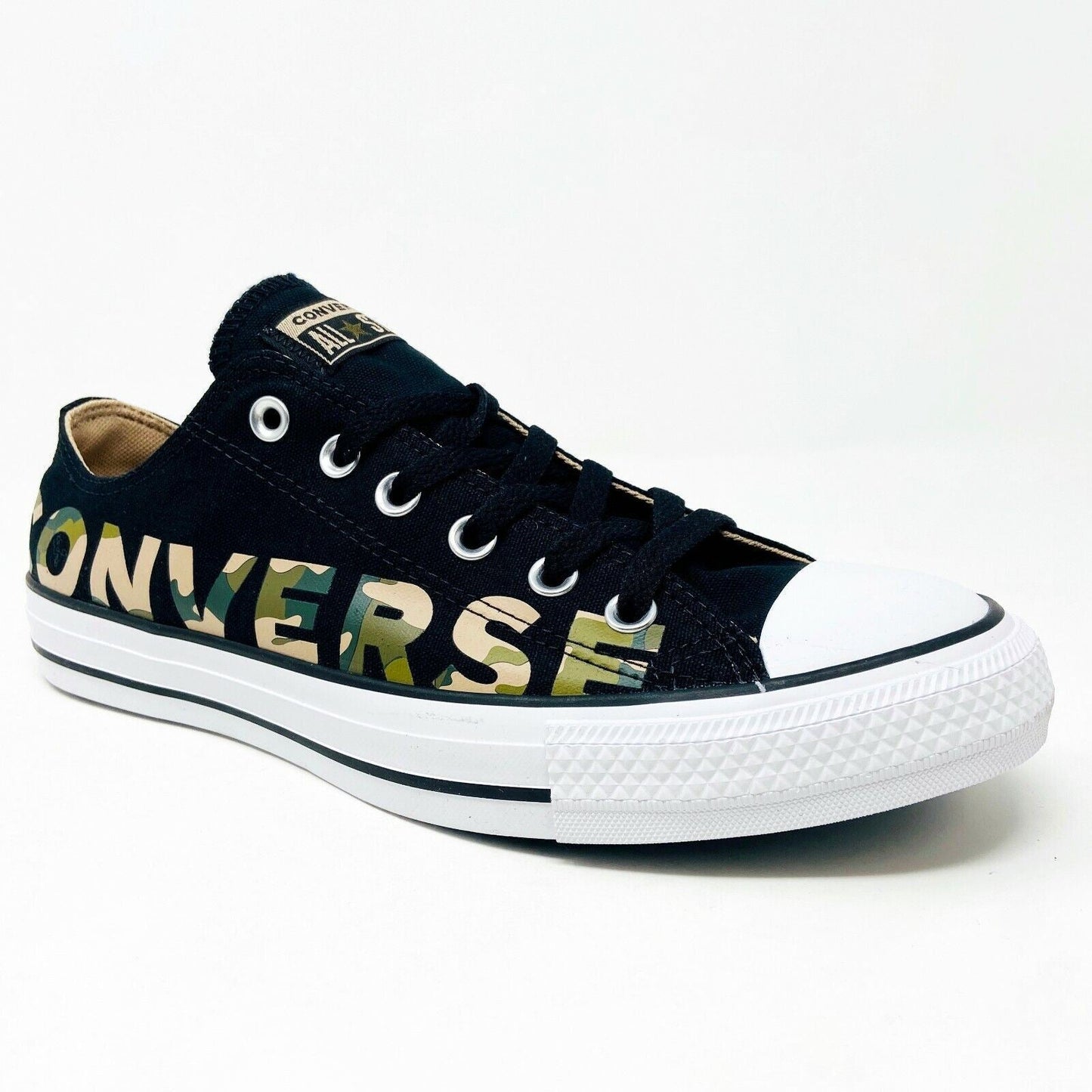 Converse Chuck Taylor All Star Ox Camo Print Black Logo Womens Sneakers 166234F