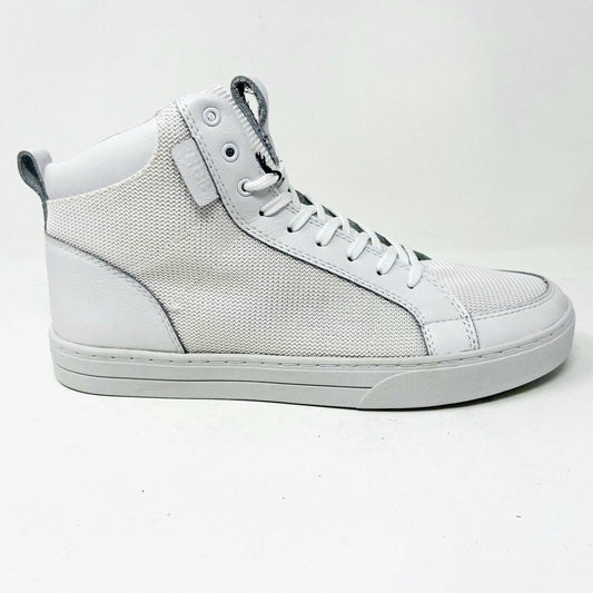 Clae Russell 07 White Tumbled Leather Mesh Mens Casual Sneakers