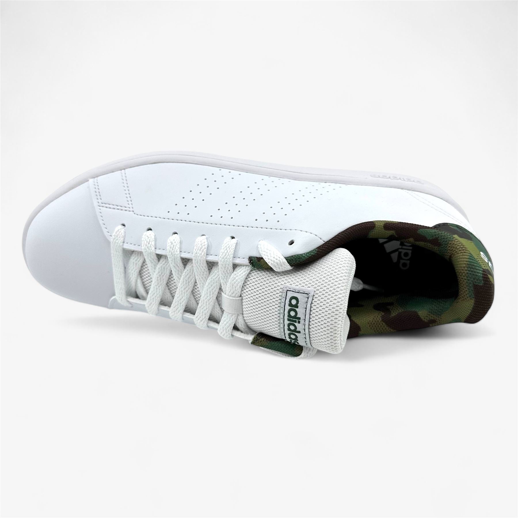 Adidas Advantage Base White Black Camo Mens Athletic Sneaker