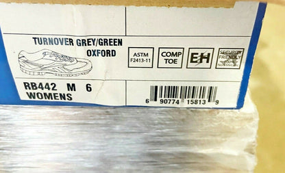 Reebok Work Turnover Grey Green Oxford Womens Wide Composite Toe Sneakers RB442