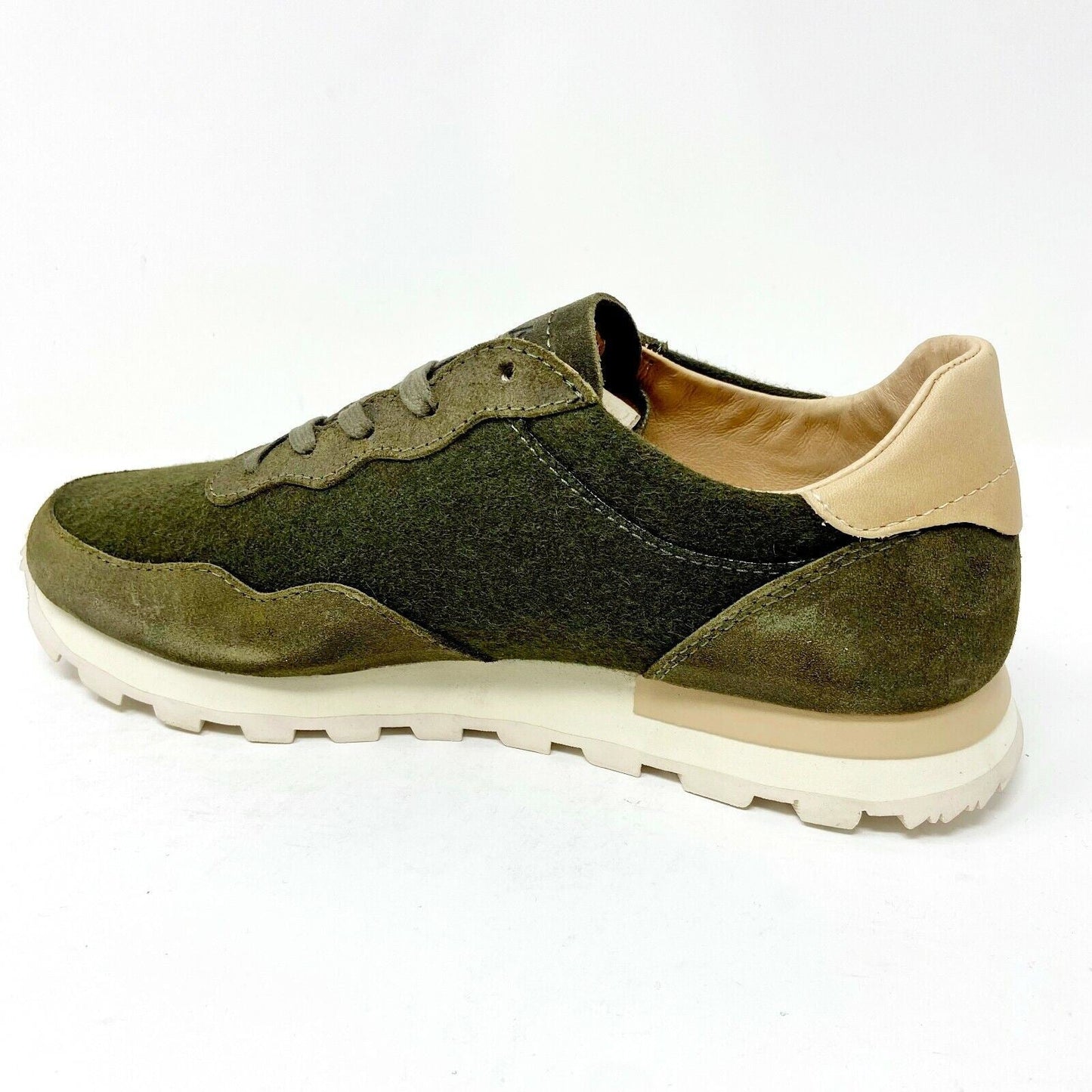 Clae Hoffman Premium Olive Wool Cream Mens Premium Casual Sneakers