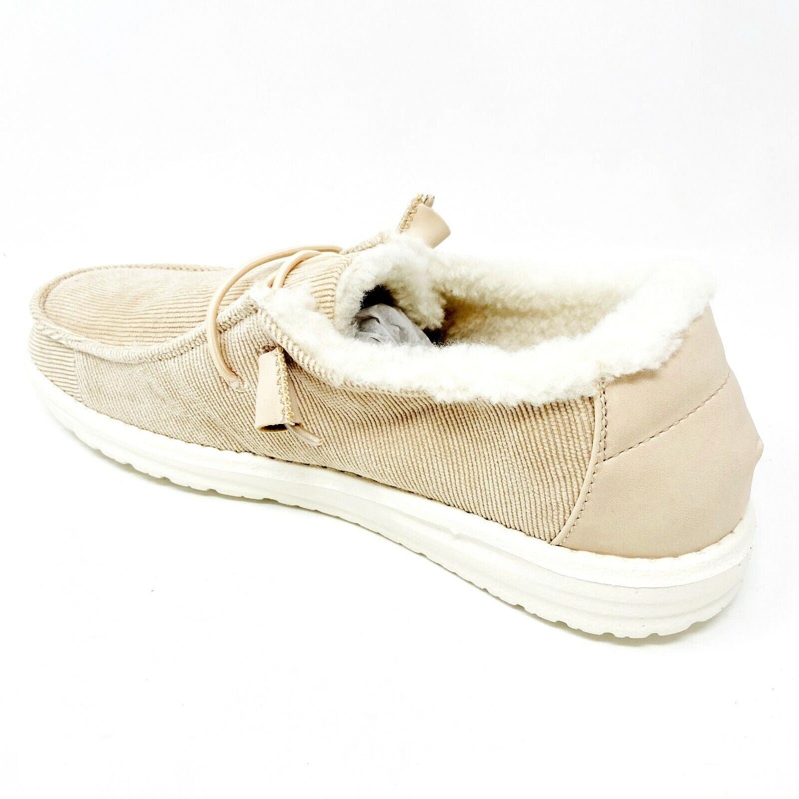 Hey Dude Wendy Corduroy Cream Womens Slip On Comfort Shoes