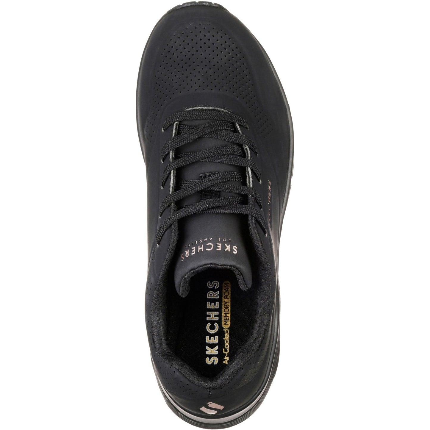 Women's Wide Fit Skechers 73690 Uno Stand On Air Walking Street Wear Trainers - Black/Black
